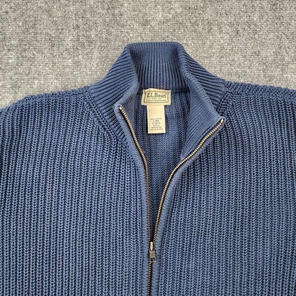 LL Bean Sweater Men Large Blue Full Zip Long Sleeve Ribbed Knit Mock Neck Casual - Picture 11 of 15